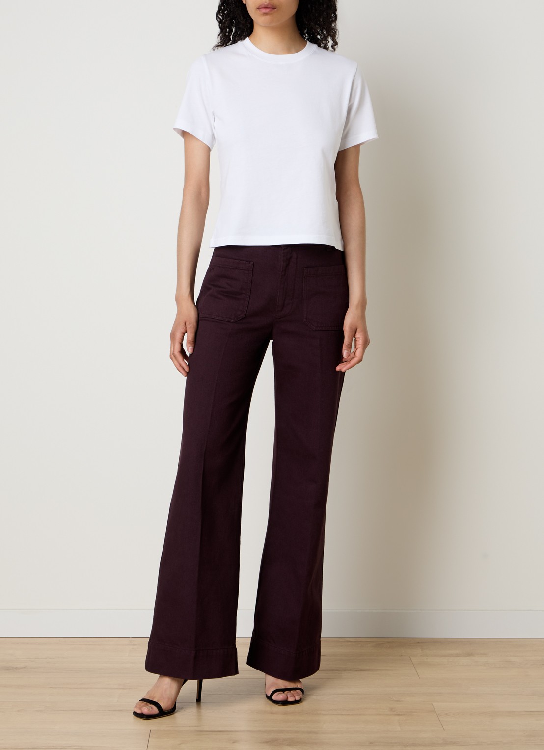 Victoria Beckham Alina 32 Inch high waist flared leg jeans met persplooi - voorkant 5 aubergine