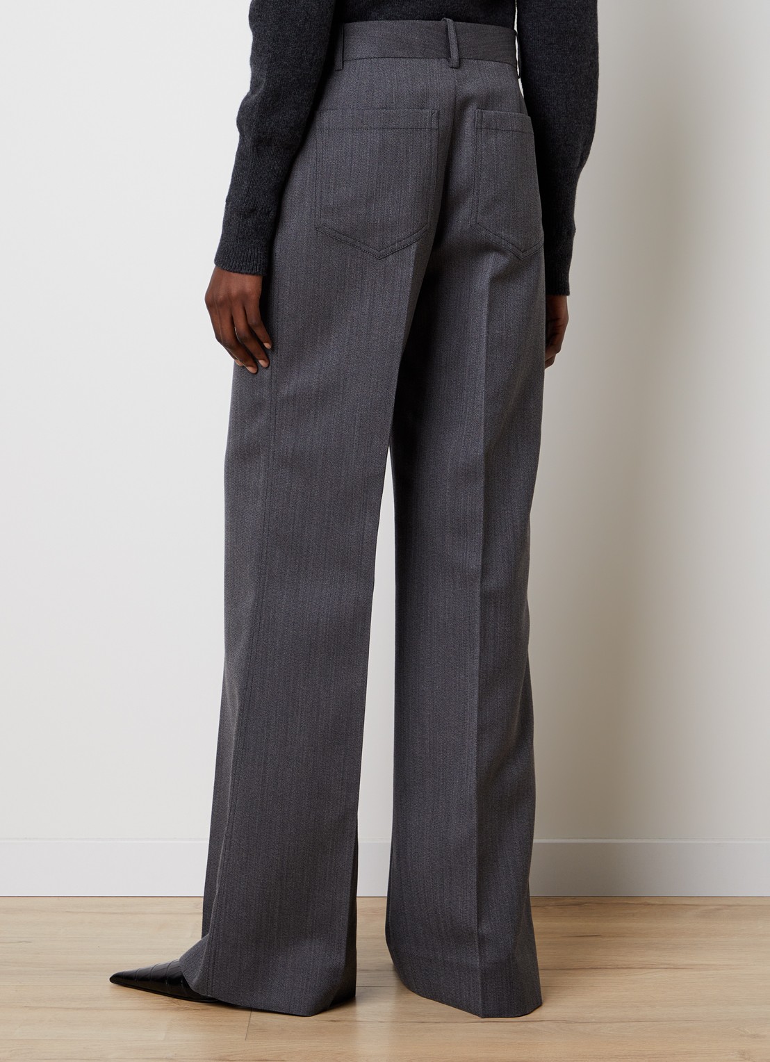 Victoria Beckham Alina high waist straight fit pantalon van scheerwol met gemêleerd dessin - achterkant 3 middengrijs
