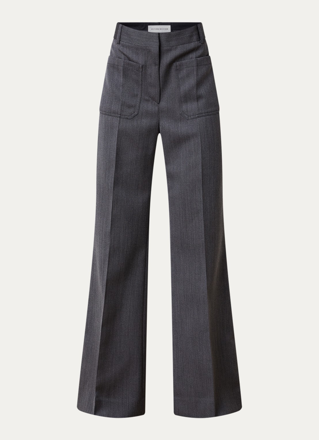 Victoria Beckham Alina high waist straight fit pantalon van scheerwol met gemêleerd dessin - voorkant middengrijs