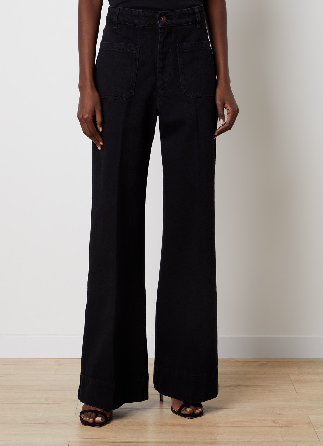 Victoria Beckham Alina high waist wide leg jeans met gekleurde wassing - detail 4 zwart