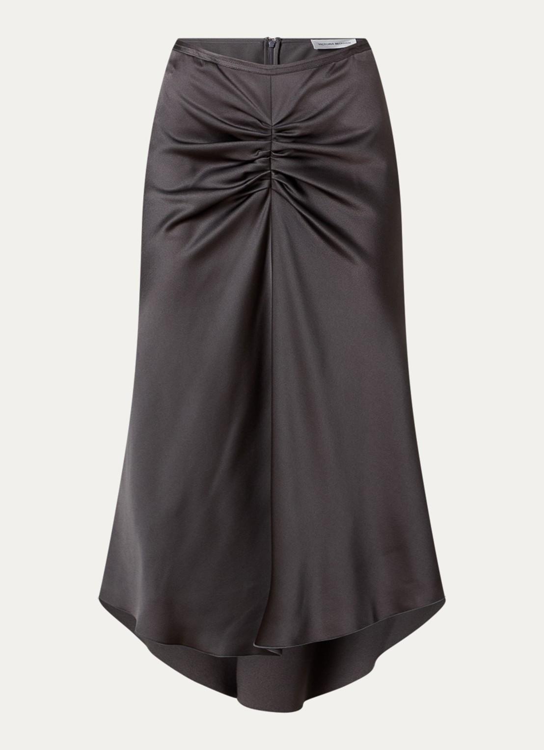 Victoria Beckham Bela midi rok van satijn met ruches - voorkant 4 antraciet