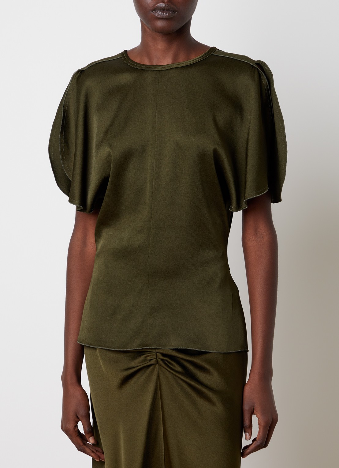 Victoria Beckham Bela top van satijn - detail mosgroen