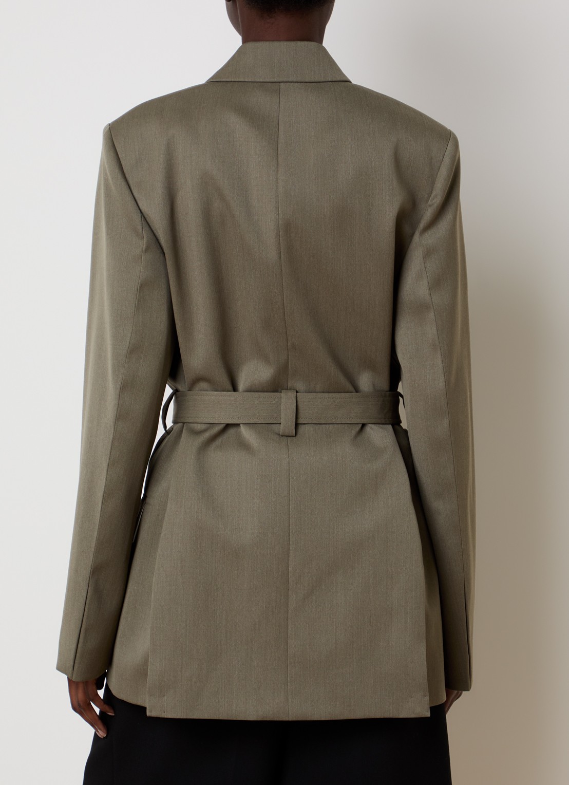 Victoria Beckham Blazer in wolblend met ceintuur - achterkant 5 olijfgroen