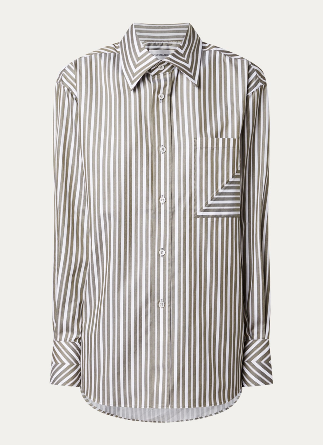 Victoria Beckham Blouse met streepprint en borstzak - voorkant mosgroen