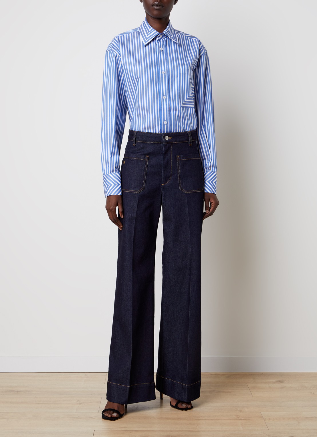 Victoria Beckham Blouse met streepprint en borstzak - voorkant 4 blauw