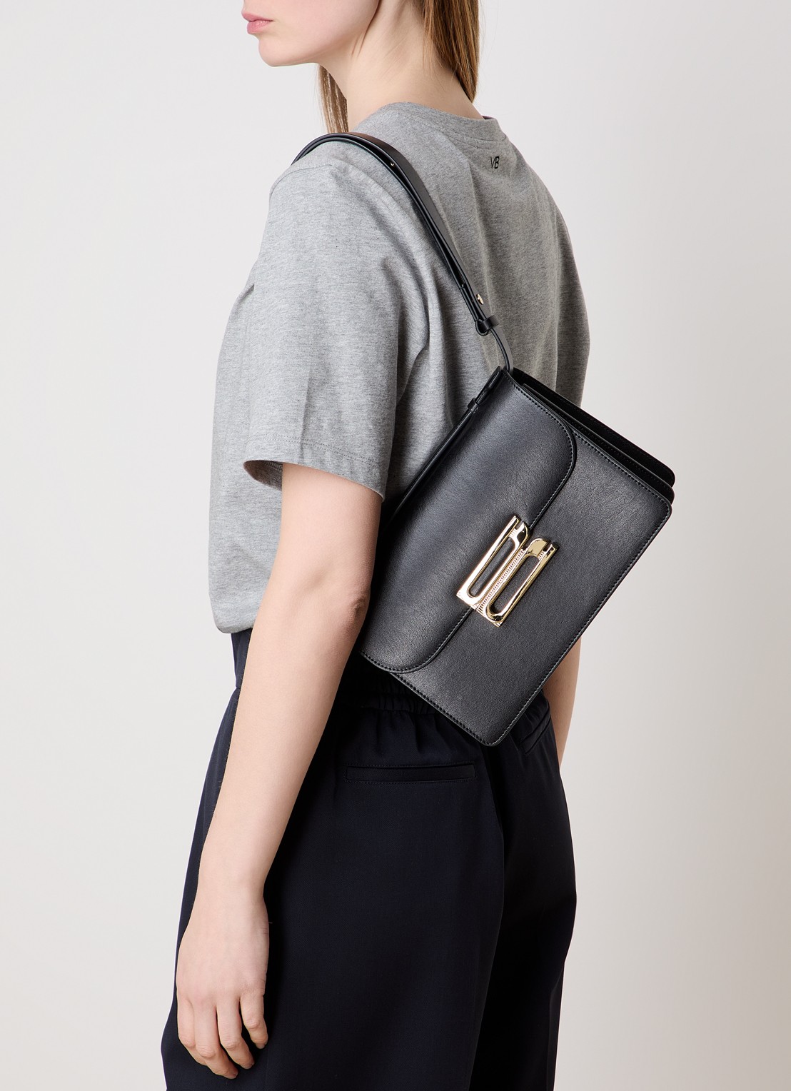 Victoria Beckham Dorian handtas van kalfsleer met afneembare schouderriem  - voorkant 7 zwart