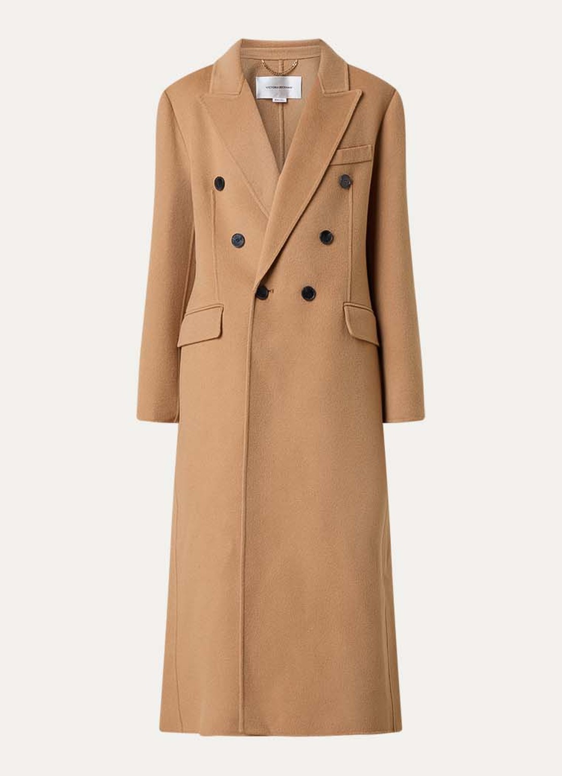 Victoria Beckham Double-breasted mantel in kasjmierblend en klepzakken - voorkant 4 camel