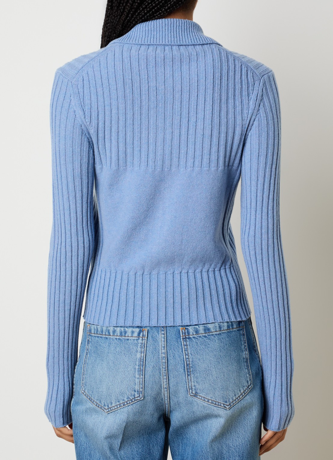 Victoria Beckham Fijngebreid vest in kasjmierblend - achterkant blauwgrijs