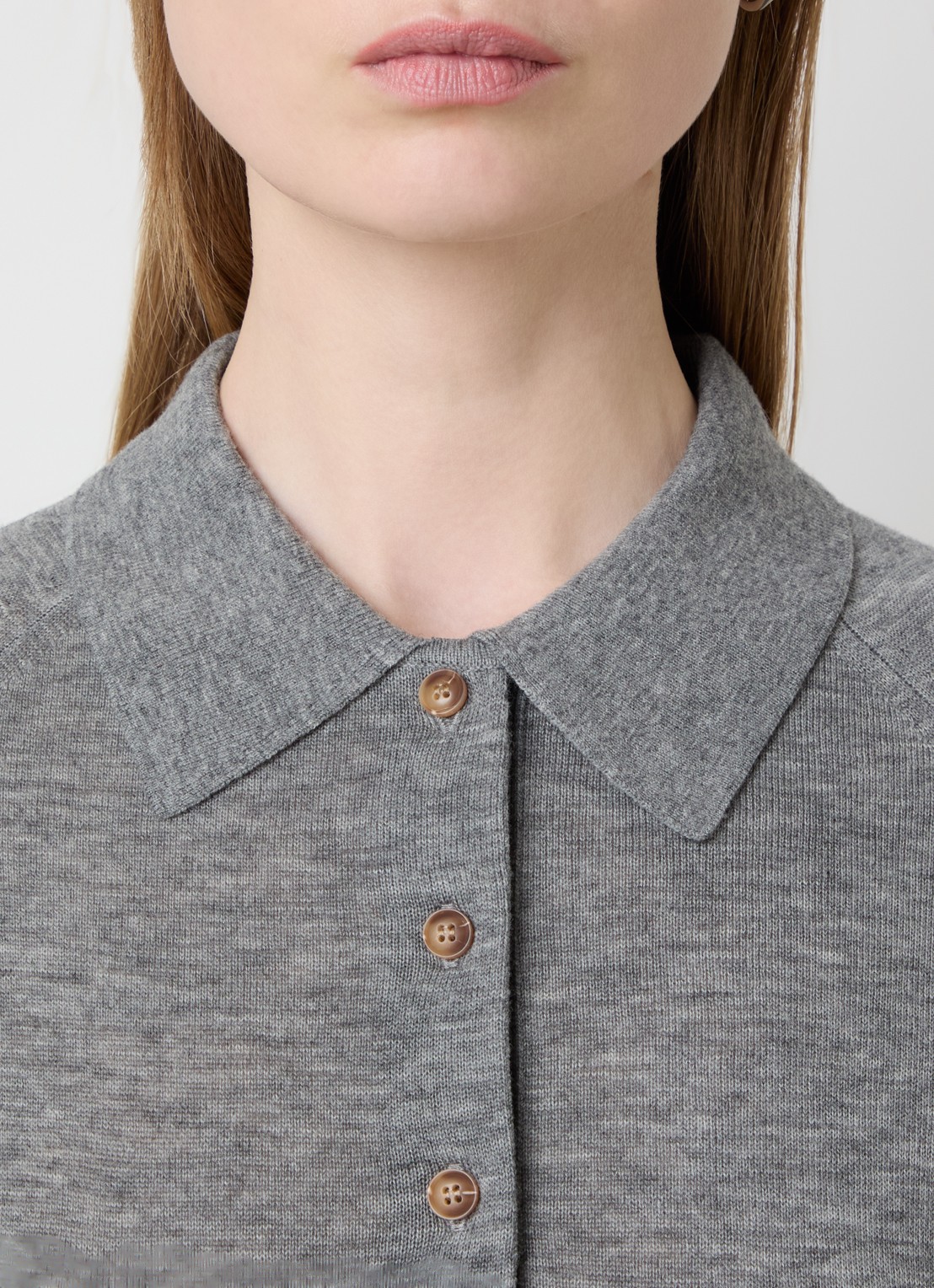 Victoria Beckham Fijngebreide top van wol met polokraag - detail 3 grijs