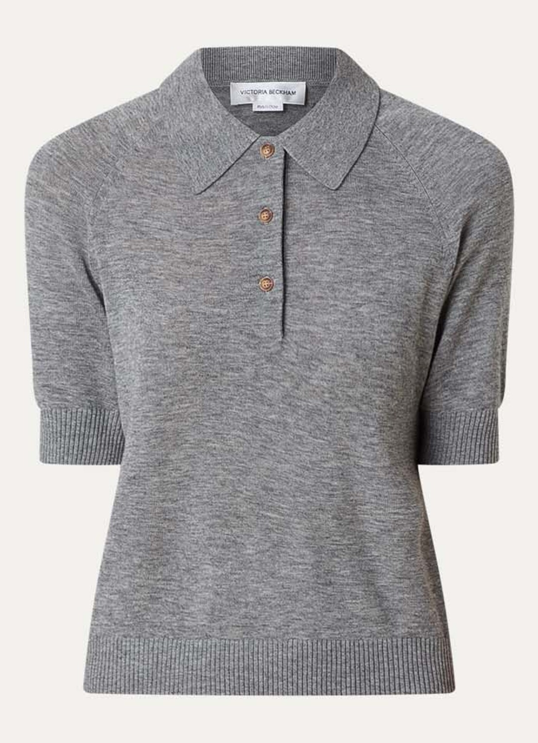 Victoria Beckham Fijngebreide top van wol met polokraag - voorkant 4 grijs