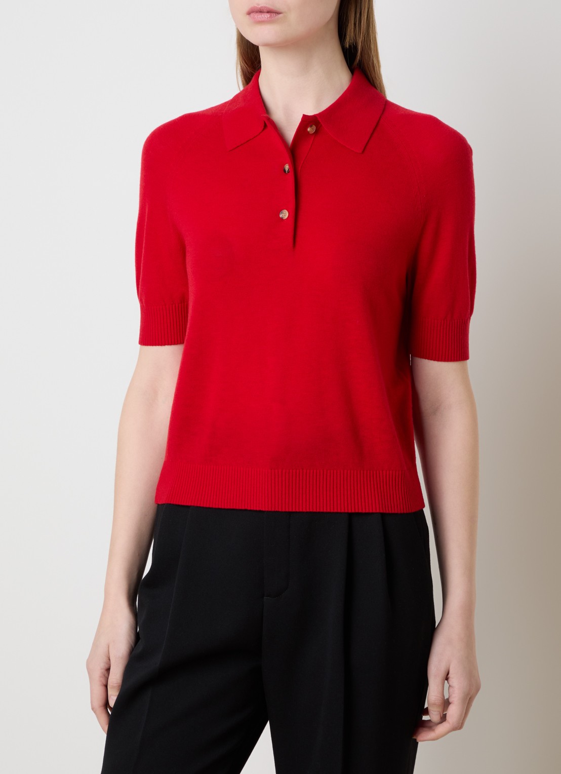 Victoria Beckham Fijngebreide top van wol met polokraag - detail 2 rood