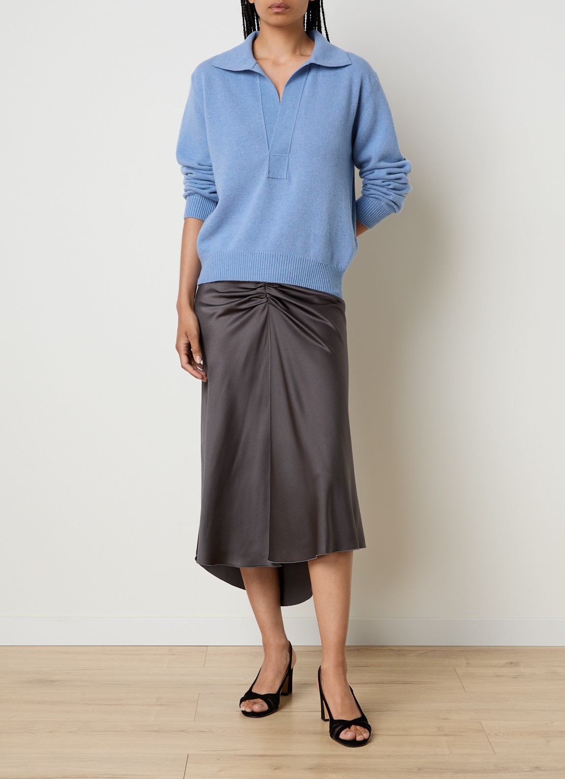 Victoria Beckham Fijngebreide trui in kasjmierblend  - voorkant 3 blauw