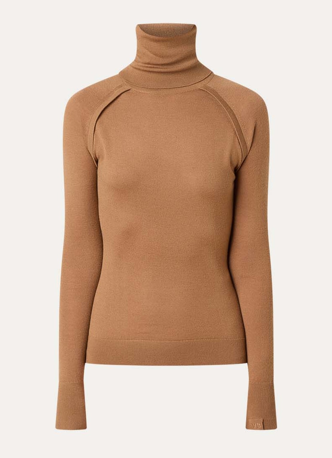 Victoria Beckham Fijngebreide trui van wol met col - voorkant 4 camel