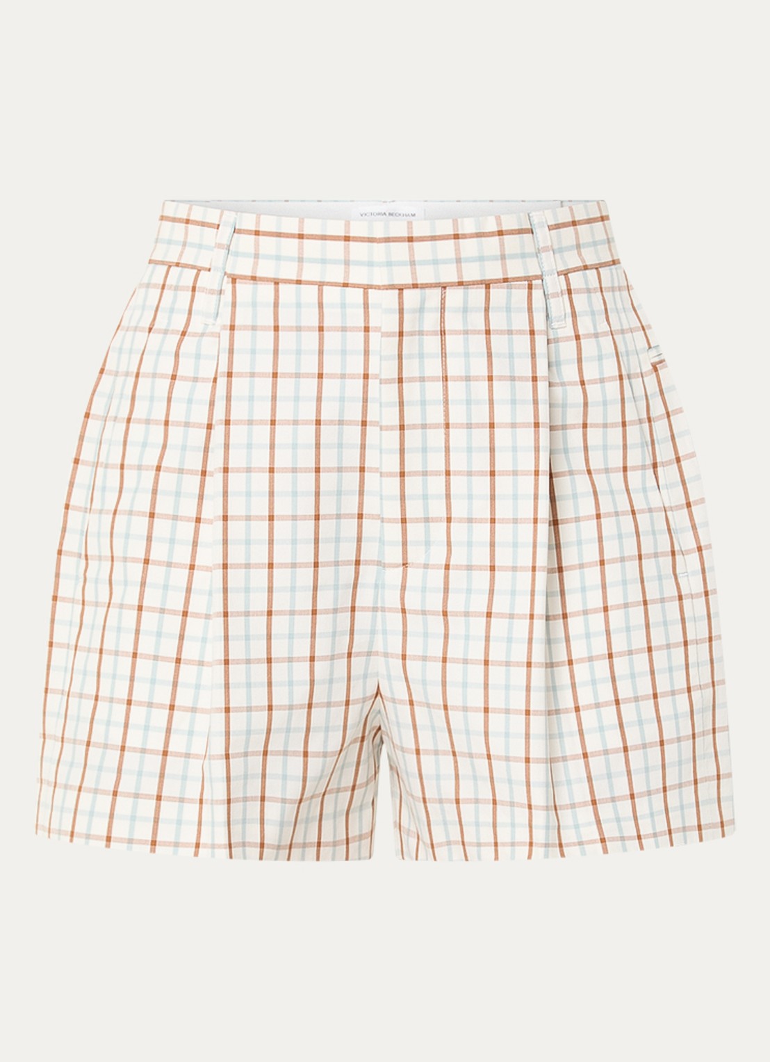 Victoria Beckham High waist straight fit korte broek met ruitdessin - voorkant gebroken wit
