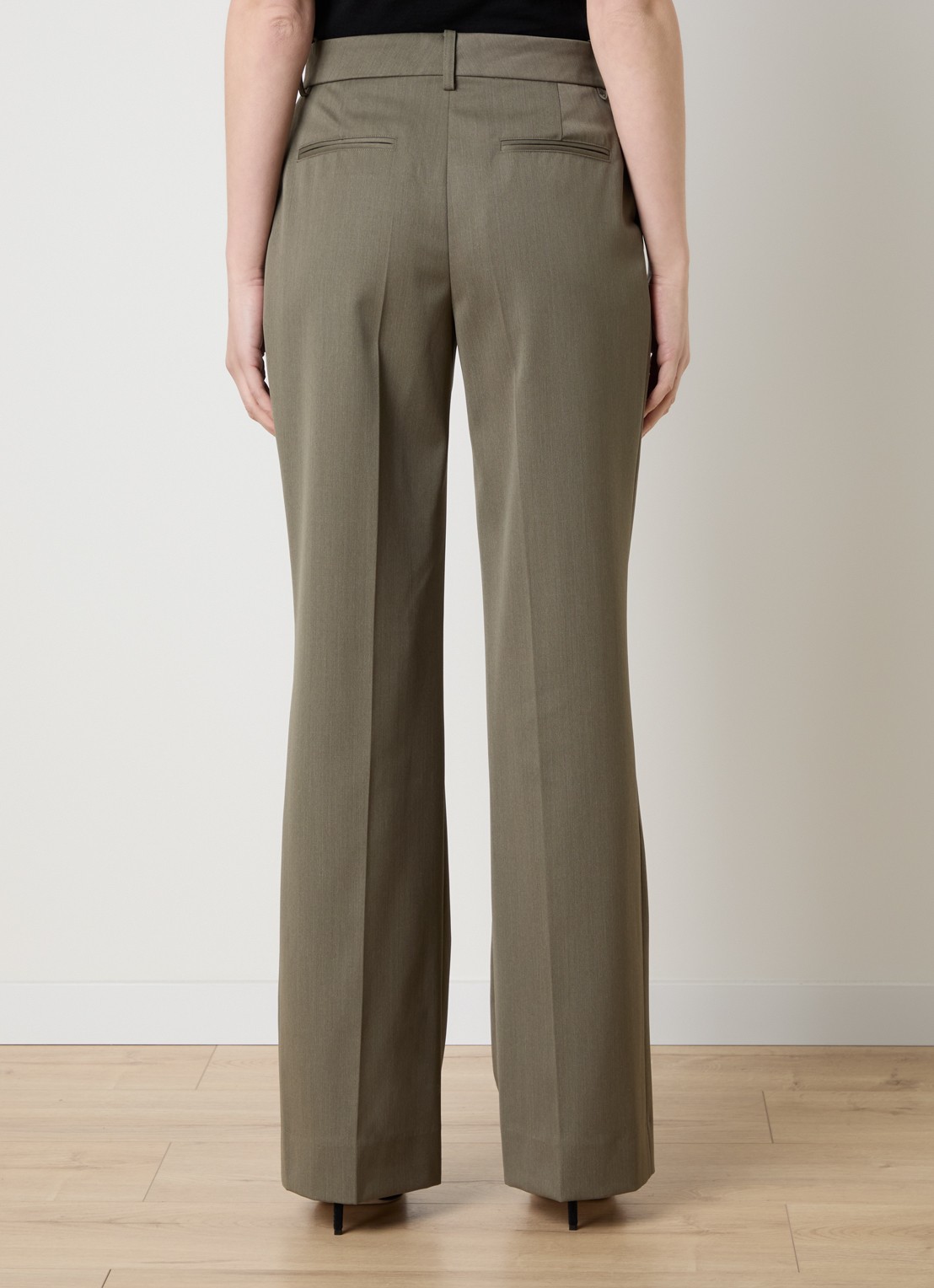 Victoria Beckham High waist straight fit pantalon in wolblend met persplooi - achterkant 5 groen