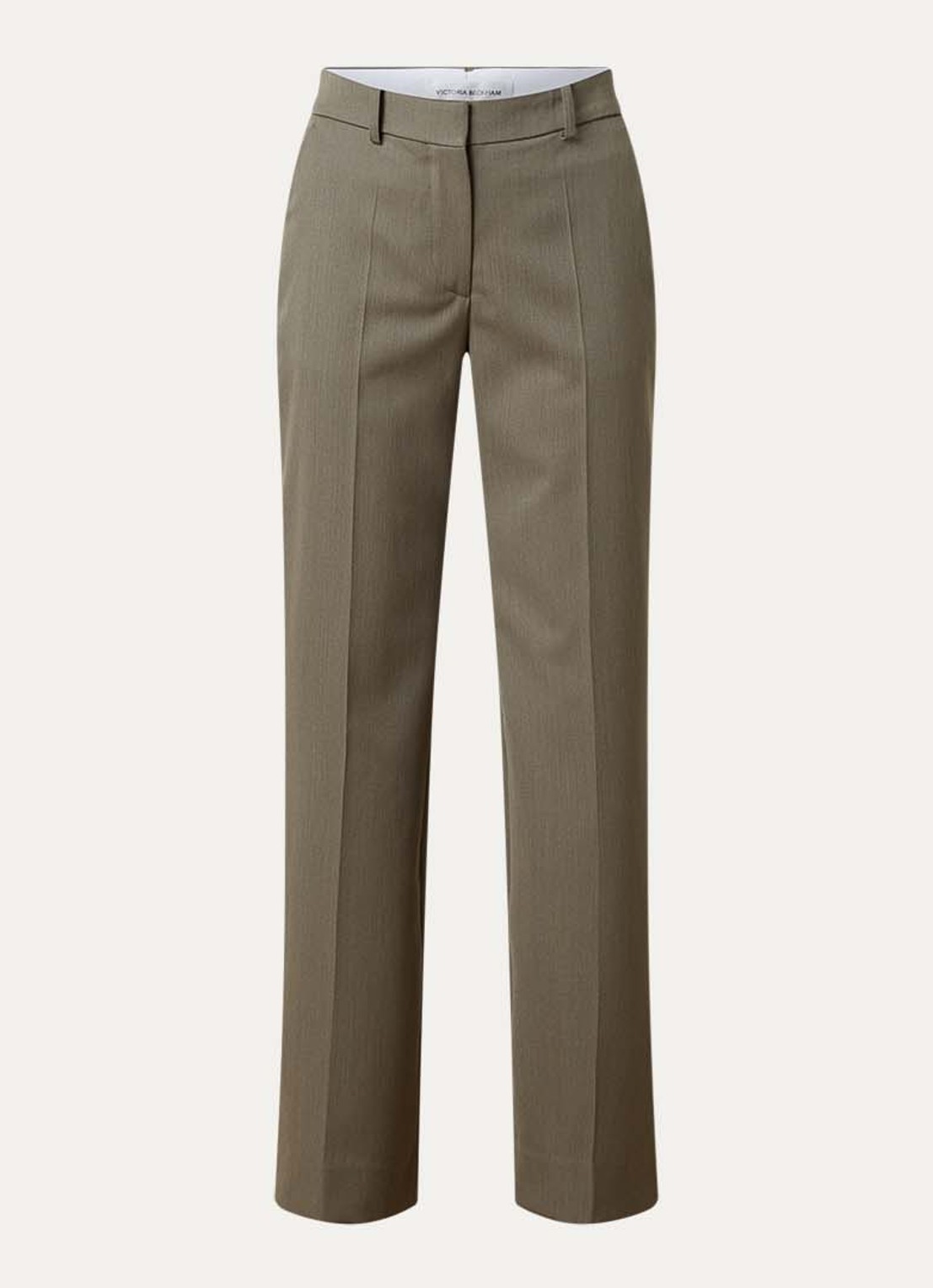 Victoria Beckham High waist straight fit pantalon in wolblend met persplooi - voorkant groen