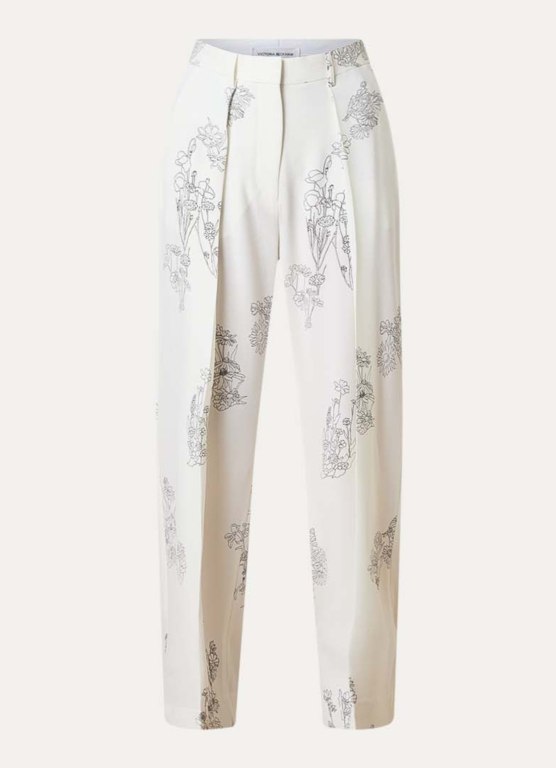 Victoria Beckham High waist tapered fit pantalon met bloemenprint - voorkant gebroken wit