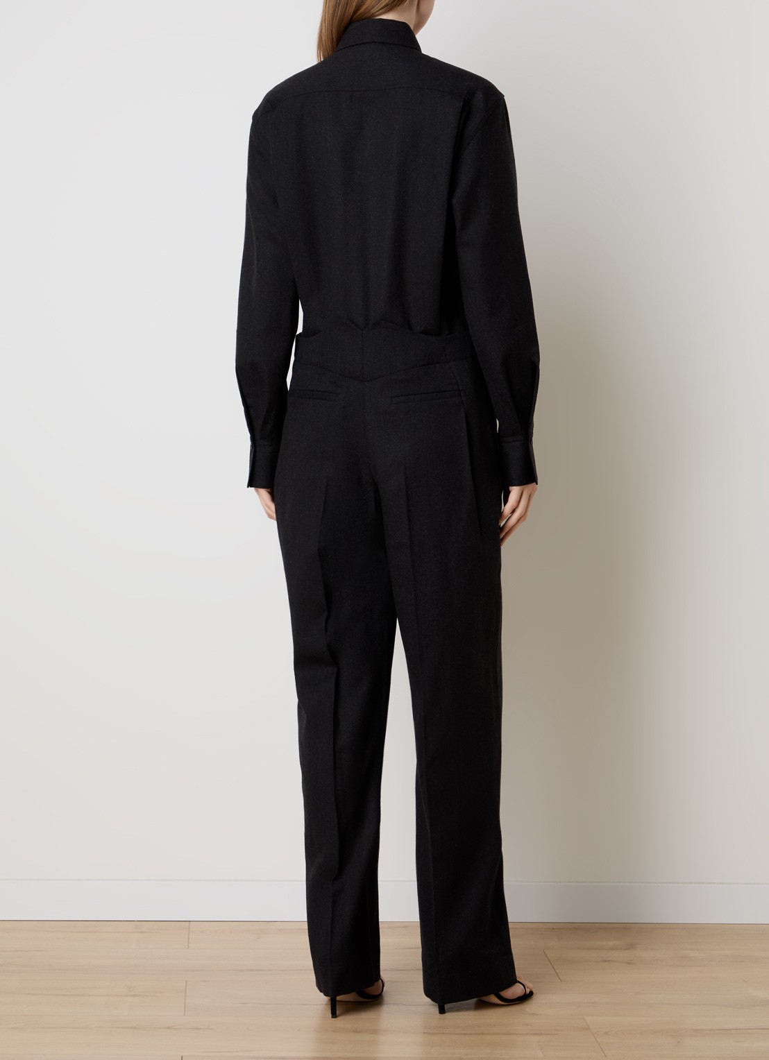 Victoria Beckham Loose fit jumpsuit van scheerwol - achterkant 5 donkergrijs