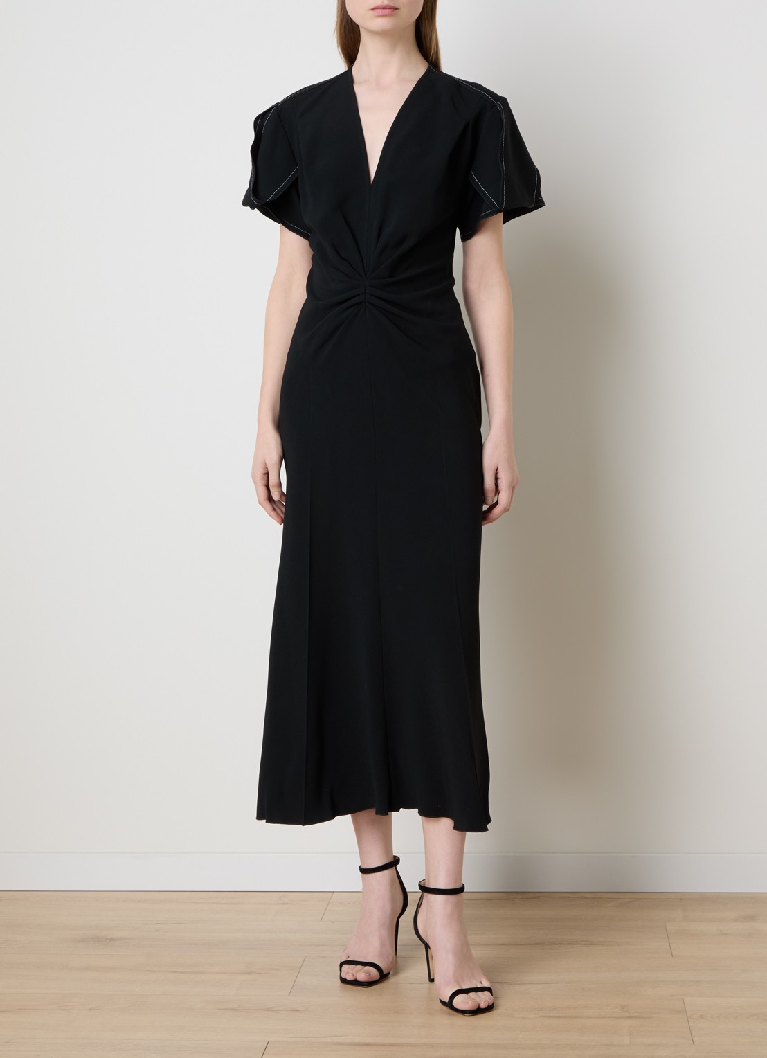 Victoria Beckham Maxi kokerjurk met V-hals - detail 3 zwart