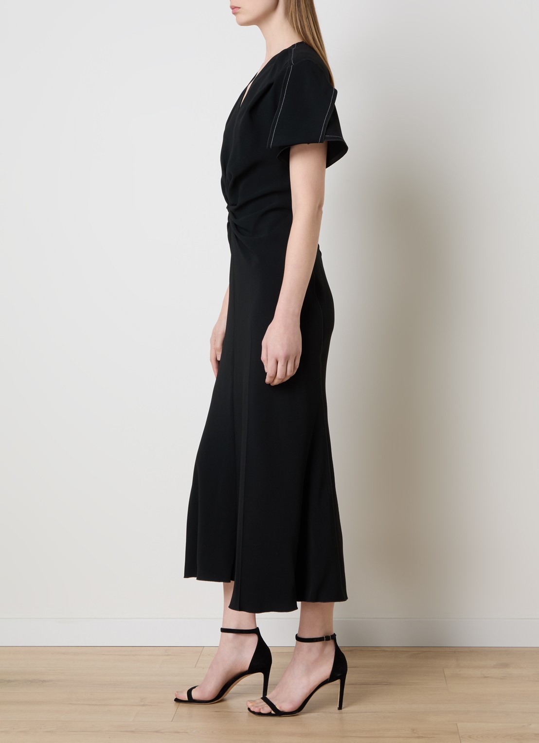 Victoria Beckham Maxi kokerjurk met V-hals - voorkant 2 zwart