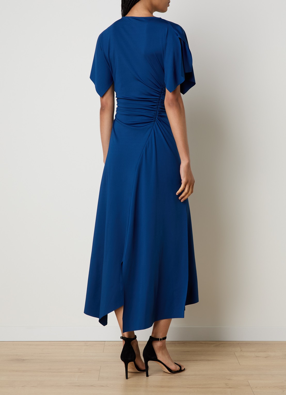 Victoria Beckham Midi jurk met asymmetrische zoom en ruches - achterkant 5 blauw