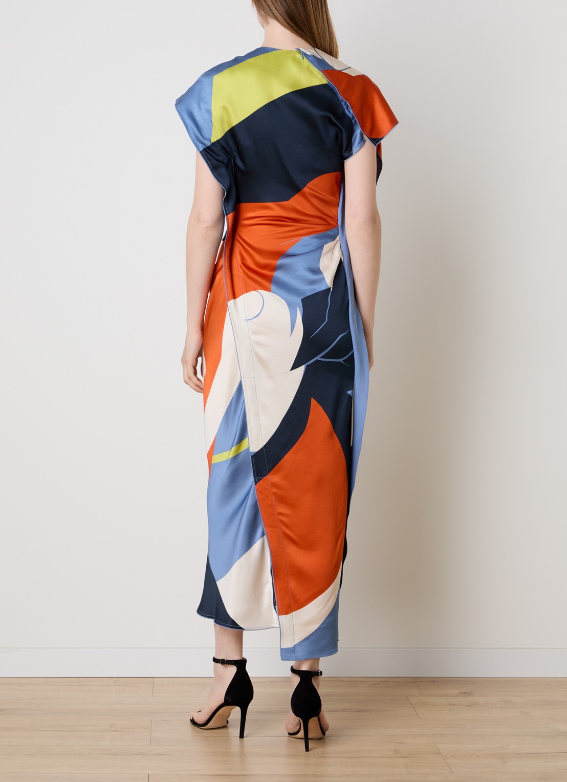 Victoria Beckham Midi jurk met grafische print - achterkant staalblauw