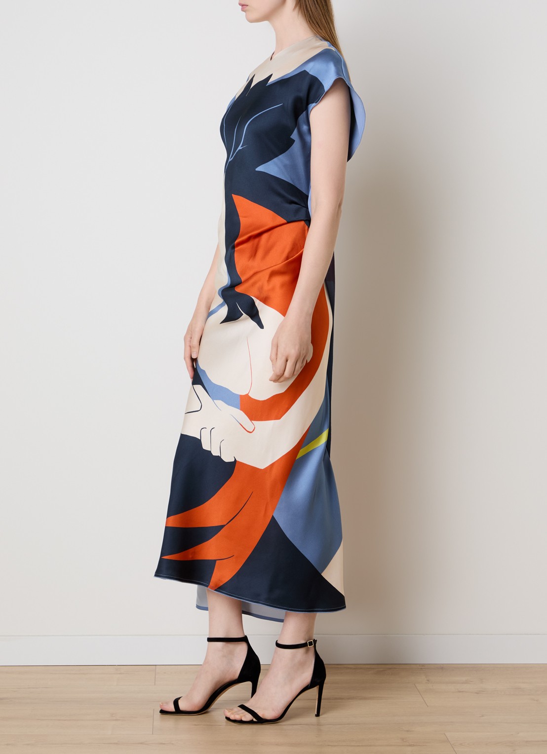 Victoria Beckham Midi jurk met grafische print - voorkant 3 staalblauw