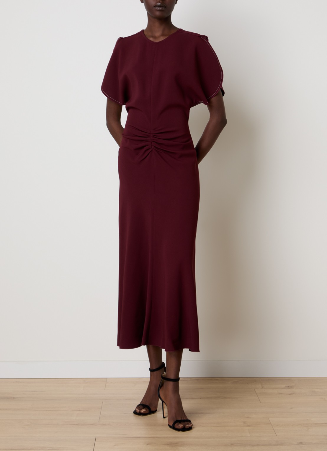 Victoria Beckham Midi jurk met plooidetail  - detail 4 donkerrood