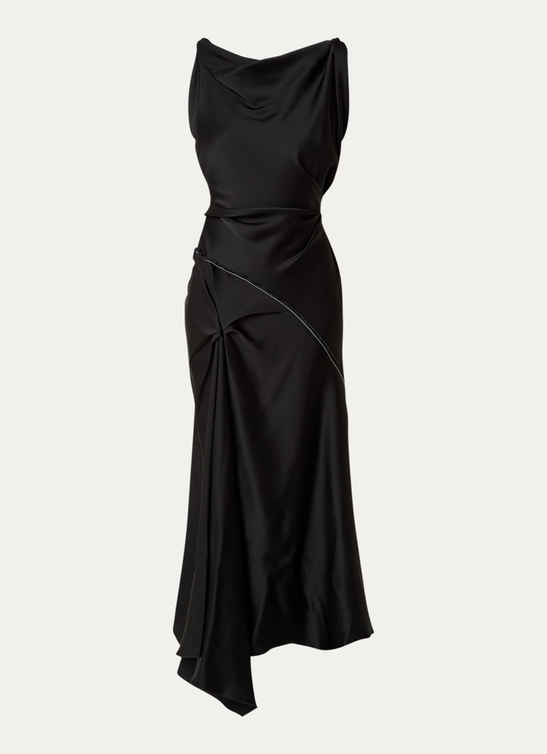 Victoria Beckham Midi jurk van satijn met watervalhals  - voorkant 4 zwart