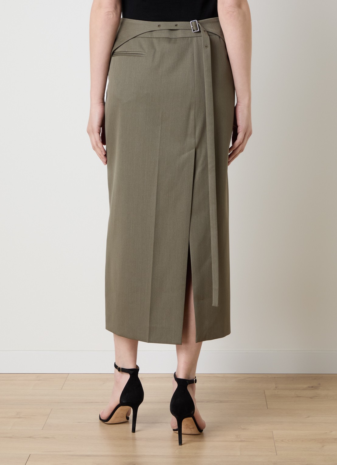 Victoria Beckham Midi rok in wolblend met ceintuur - achterkant 5 groen