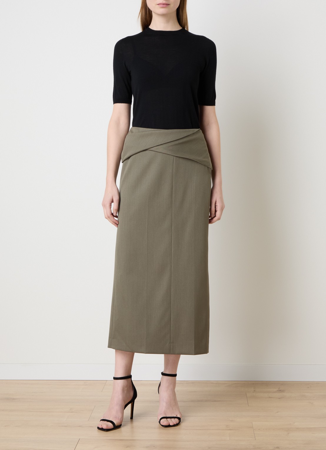 Victoria Beckham Midi rok in wolblend met ceintuur - voorkant 4 groen