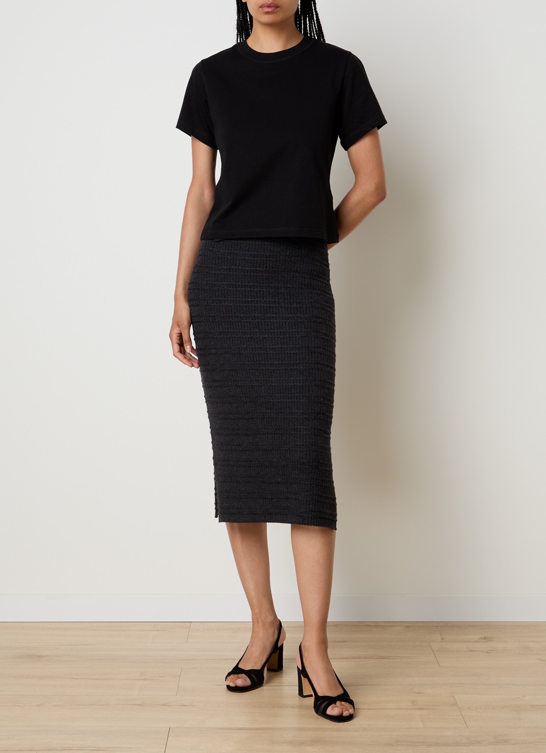 Victoria Beckham Midi rok van merino wol met structuur - voorkant 4 antraciet