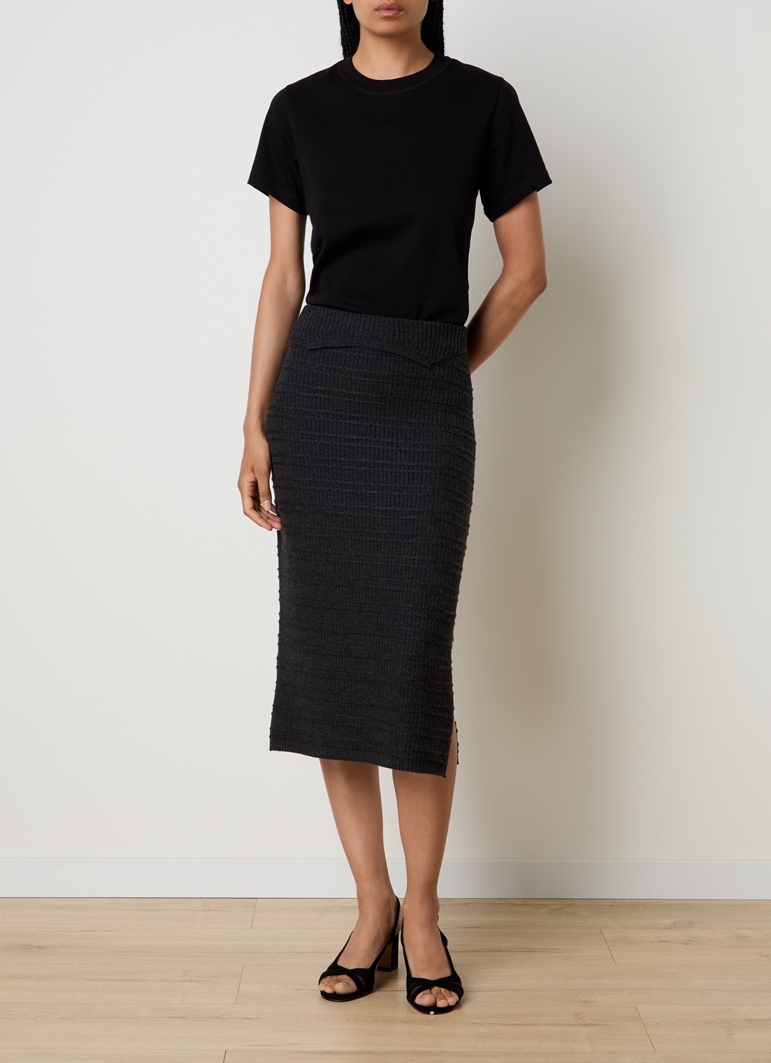 Victoria Beckham Midi rok van merino wol met structuur - voorkant 4 antraciet