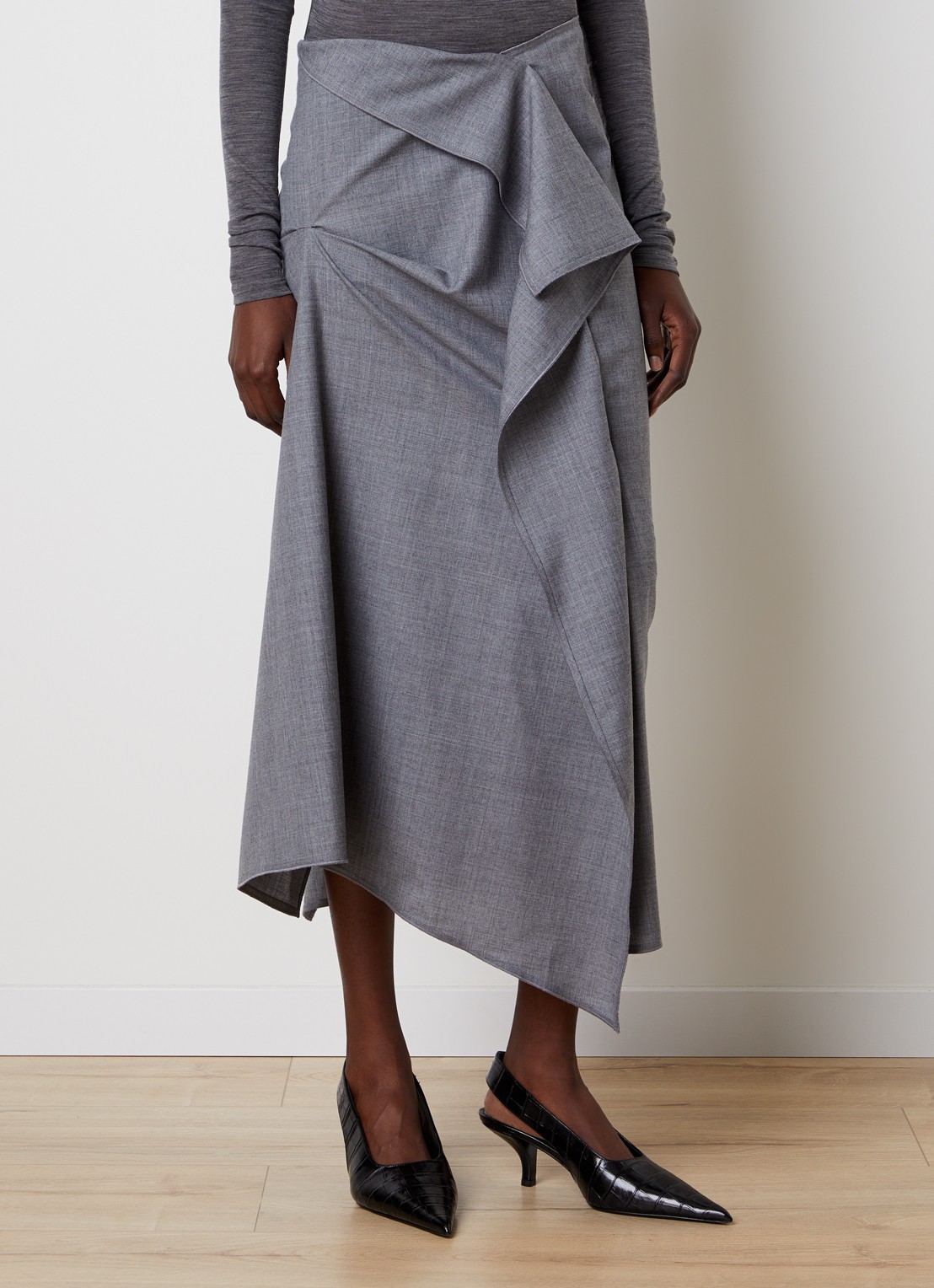 Victoria Beckham Midi rok van wol met asymmetrisch detail - detail 2 grijsmele