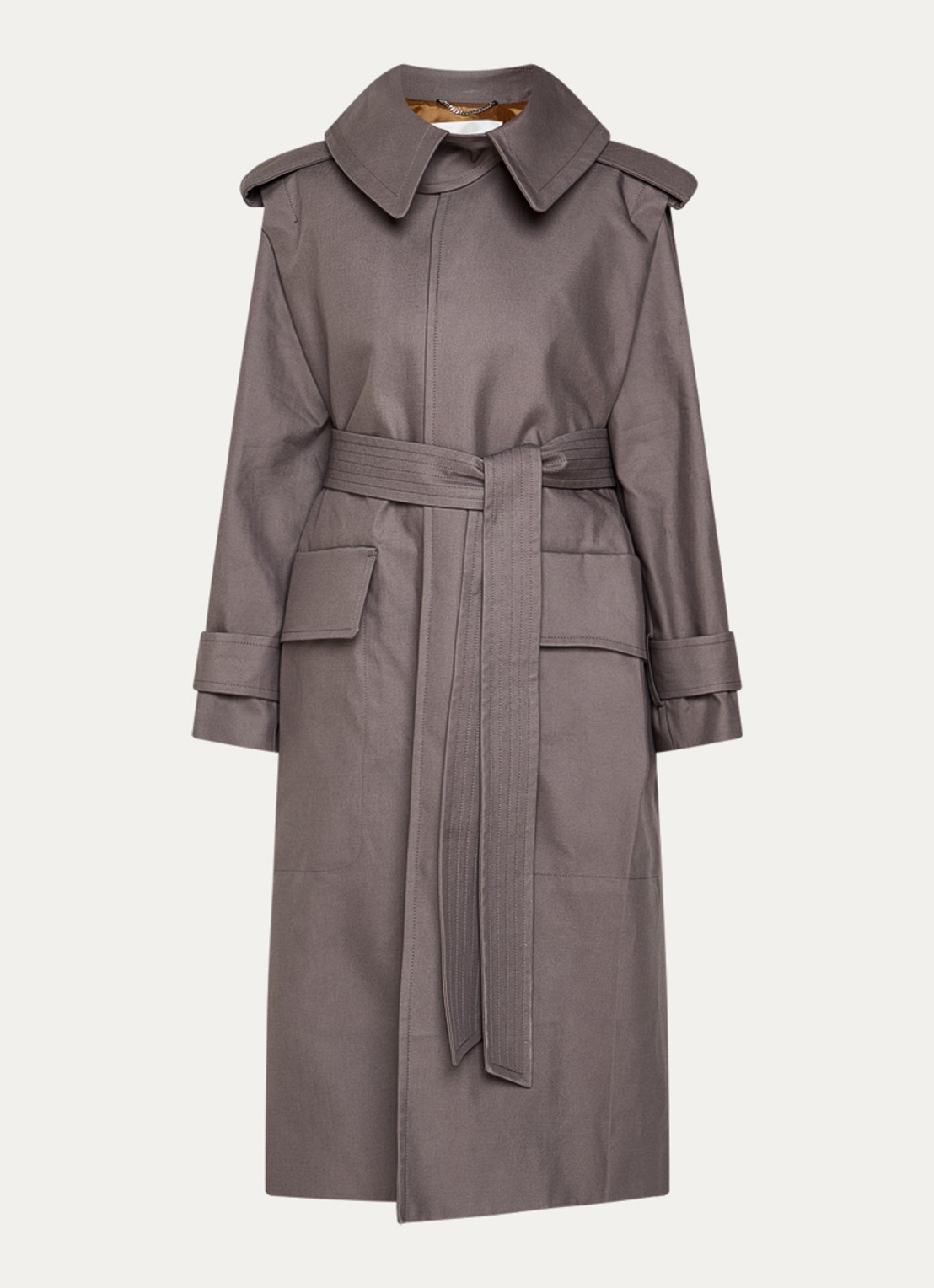 Victoria Beckham Philippa trenchcoat met strikceintuur - voorkant antraciet