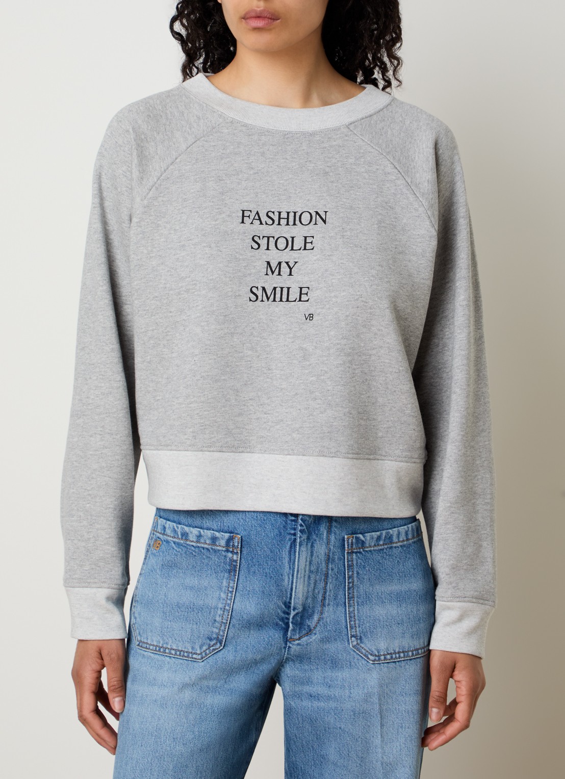Victoria Beckham Slogan sweater met gemêleerd dessin en print - detail grijsmele