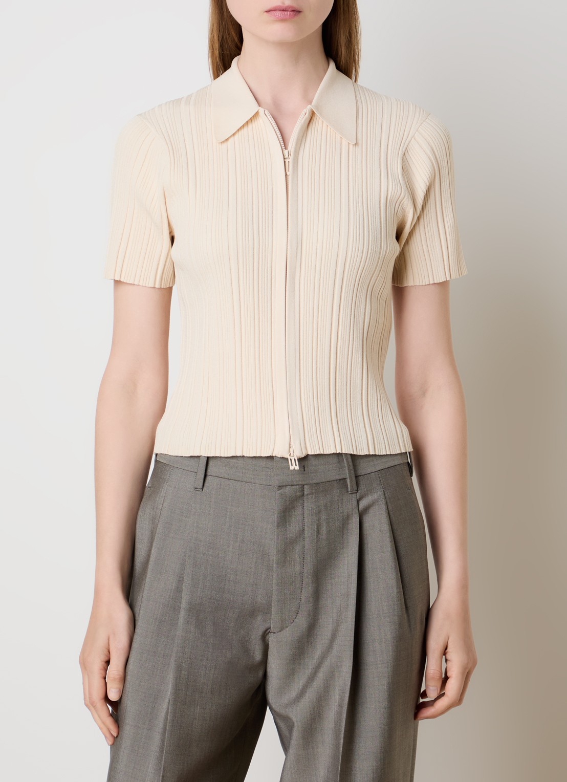 Victoria Beckham Vest met ribstructuur - detail 2 creme