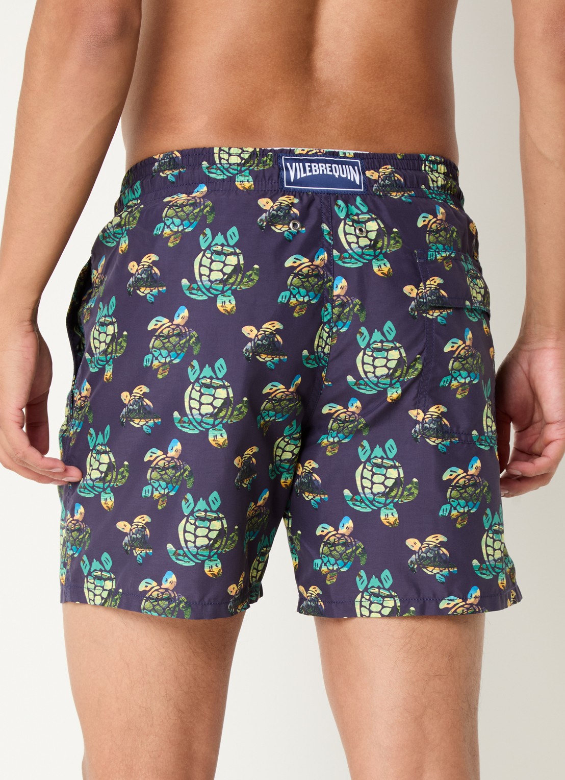 Vilebrequin Moorea zwemshorts met print en steekzakken - achterkant donkerblauw