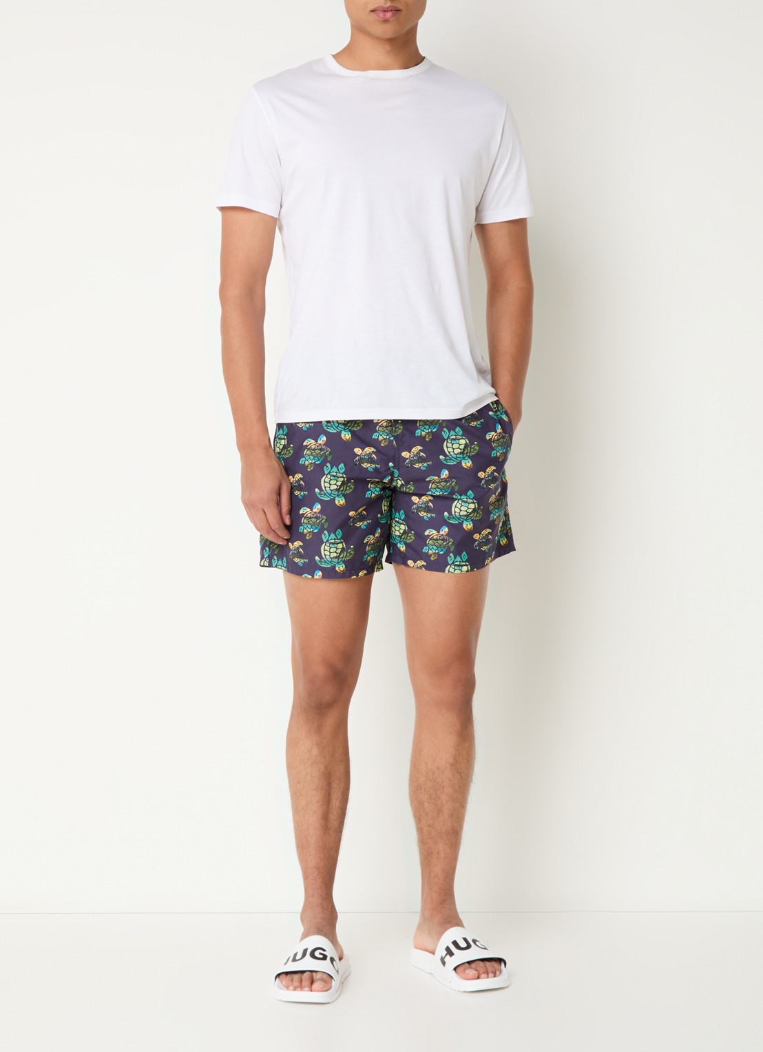 Vilebrequin Moorea zwemshorts met print en steekzakken - voorkant 3 donkerblauw