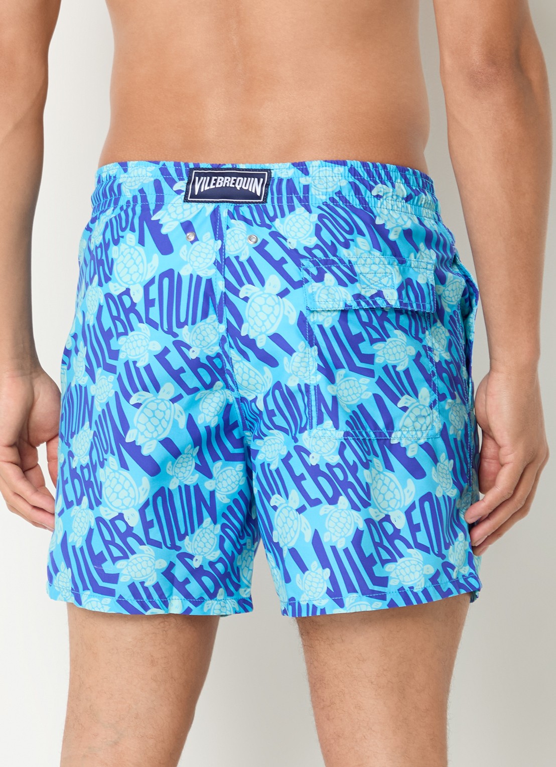 Vilebrequin Moorea zwemshorts met steekzakken en print - achterkant 5 aquablauw