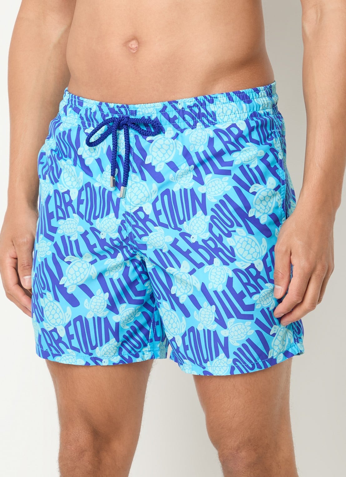 Vilebrequin Moorea zwemshorts met steekzakken en print - detail 3 aquablauw