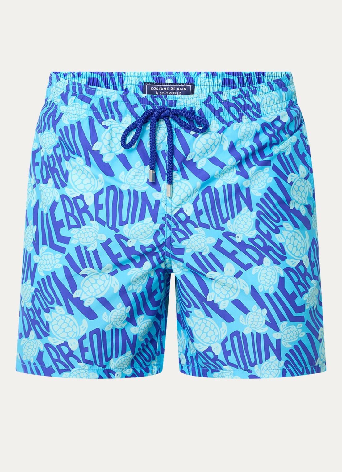 Vilebrequin Moorea zwemshorts met steekzakken en print - voorkant aquablauw