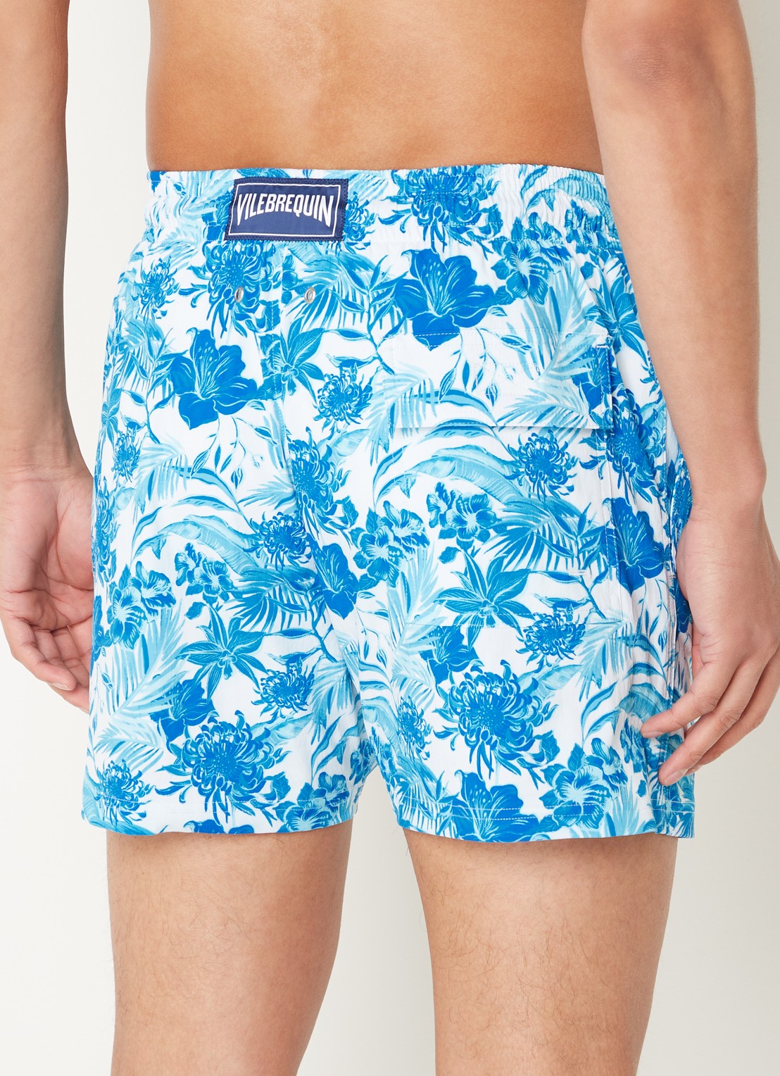 Vilebrequin Moorise zwemshorts met bloemenprint en steekzakken - achterkant blauw