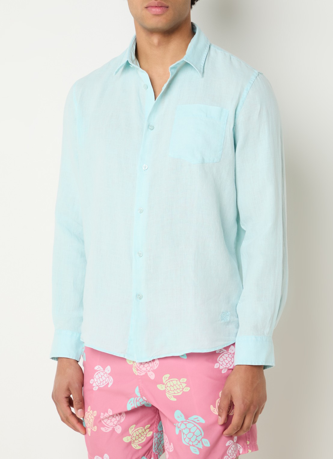 Vilebrequin Regular fit overhemd van linnen met borstzak - detail turquoise