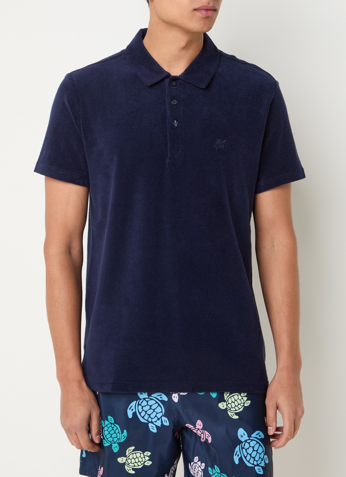 Vilebrequin Regular fit polo van badstof met logo - detail donkerblauw