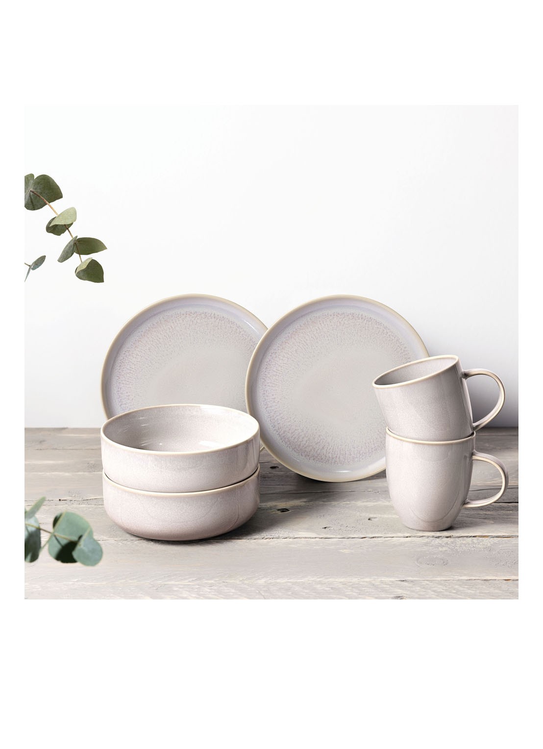 Villeroy & Boch Crafted Cotton serviesset 6-delig - voorkant 2 gebroken wit