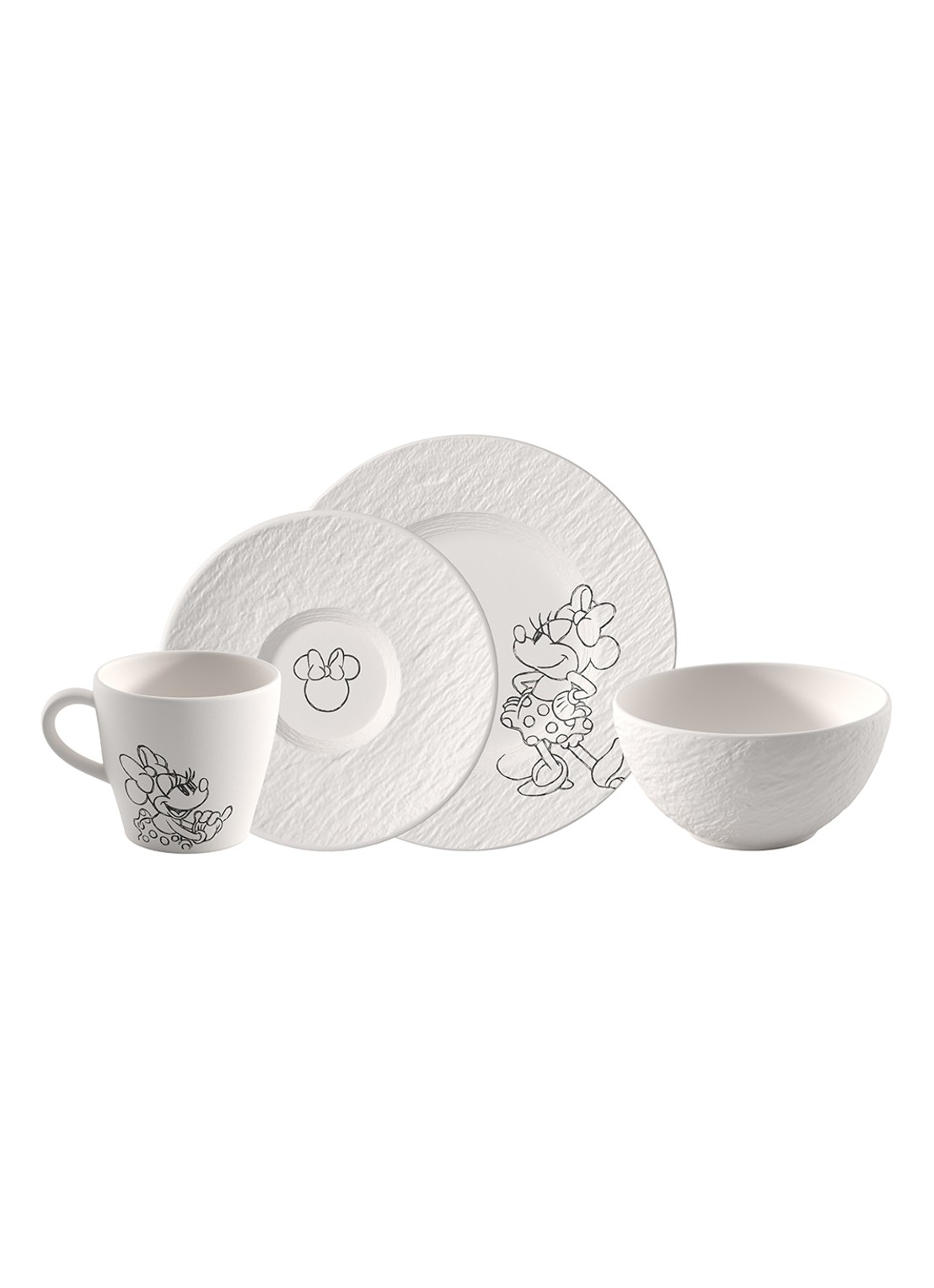 Villeroy & Boch Manufacture Rock blanc - Mickey Mouse serviesset 4-delig - voorkant 2 wit