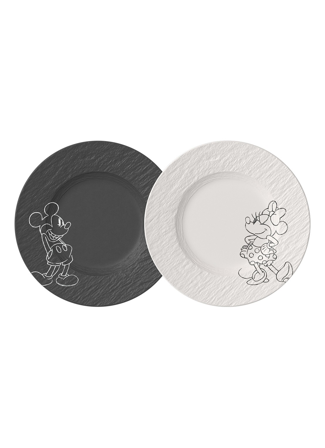 Villeroy & Boch Manufacture Rock - Mickey Mouse ontbijt-/gebaksbordje 22 cm set van 2 - voorkant 2 zwart
