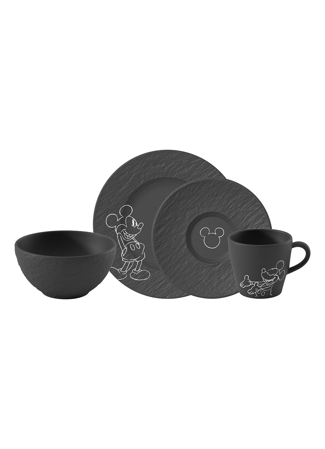 Villeroy & Boch Manufacture Rock - Mickey Mouse serviesset 4-delig - voorkant zwart