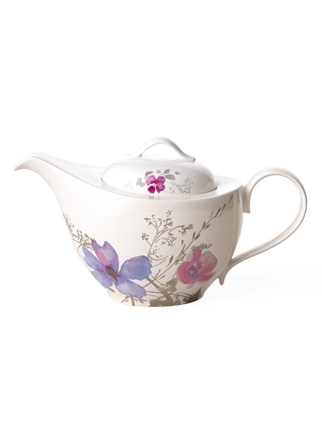 Villeroy & Boch Mariefleur Gris Basic theepot 1,2 liter - voorkant gebroken wit